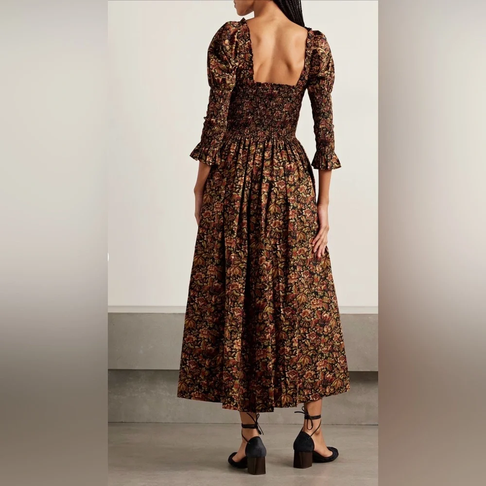 Dôen - Bijou shirred floral-print organic cotton-voile midi dress - Picture 3 of 4